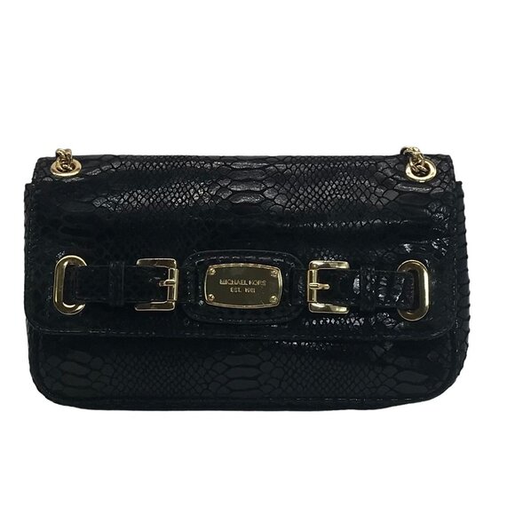 Michael Kors Black Python Leather Hamilton Flap Shoulder Bag - Picture 1 of 11